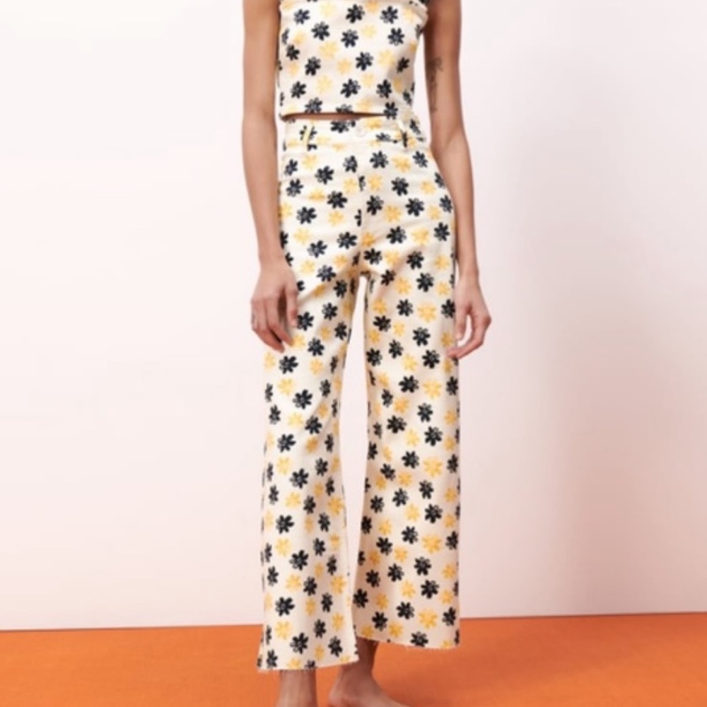 Zara marine straight floral jeans